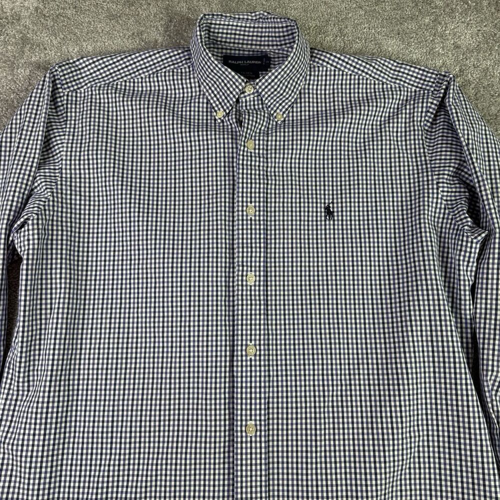 Ralph Lauren Golf Shirt Men’s Medium Purple Tilden Gingham Check Long Sleeve